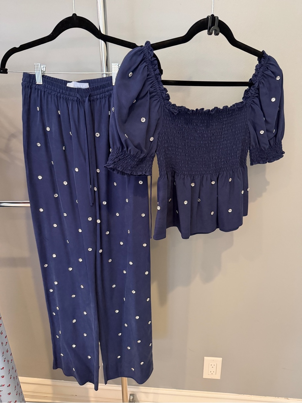 Hill House Home The Jewel Jammie Navy Top & Pants Matching Set, XS
